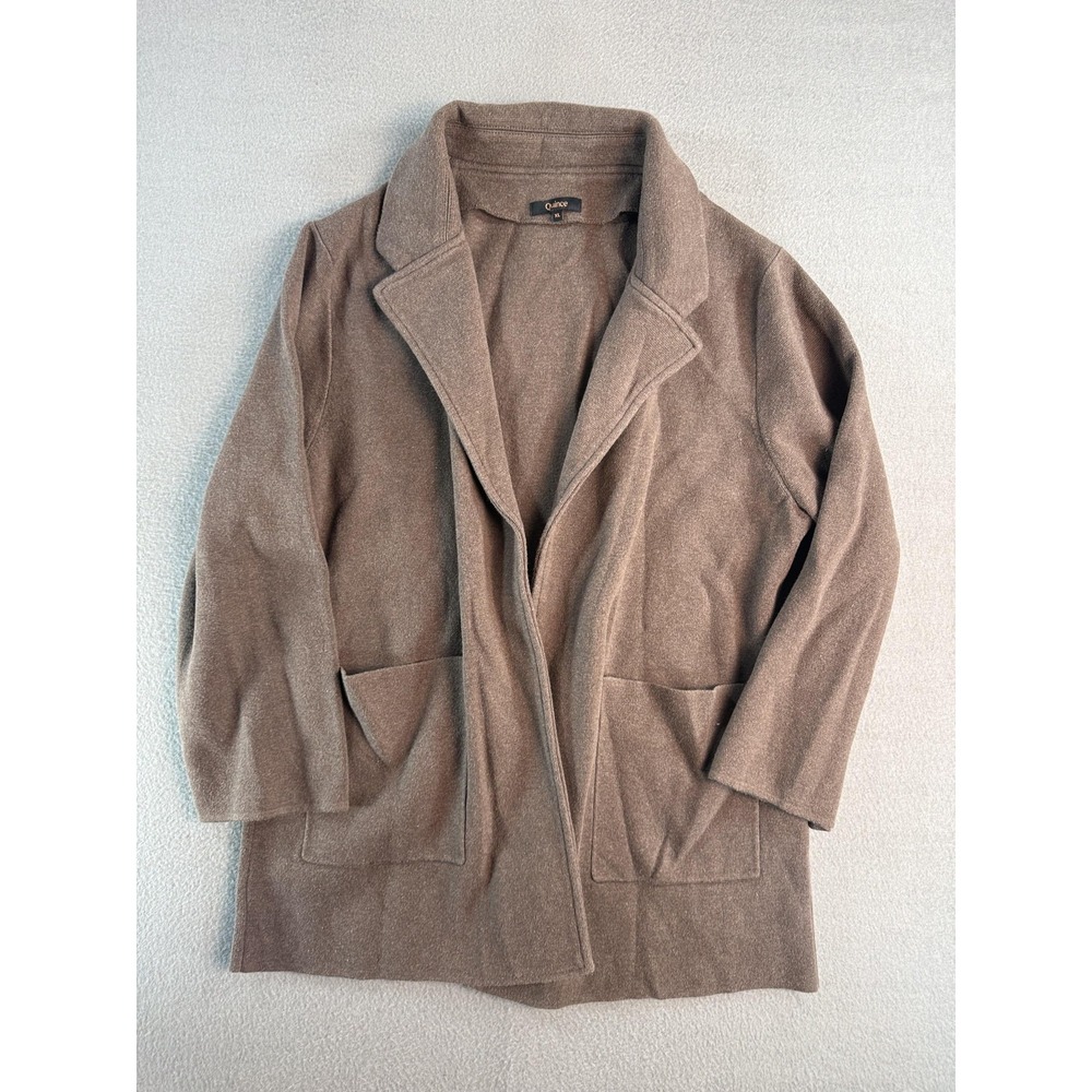Quince Sweater Womens XL Brown Organic Cotton Collared Cardigan Open Front